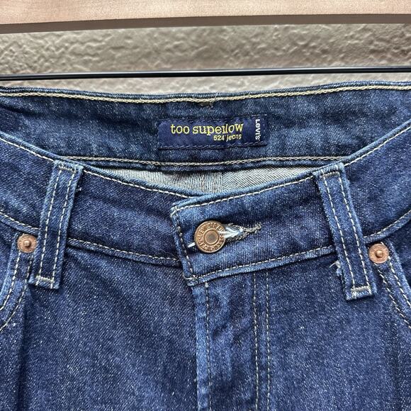 Levis 524 Too Superlow Jeans Womens 9 Medium Blue Dark Wash Stretch Denim Pants - Picture 4 of 13